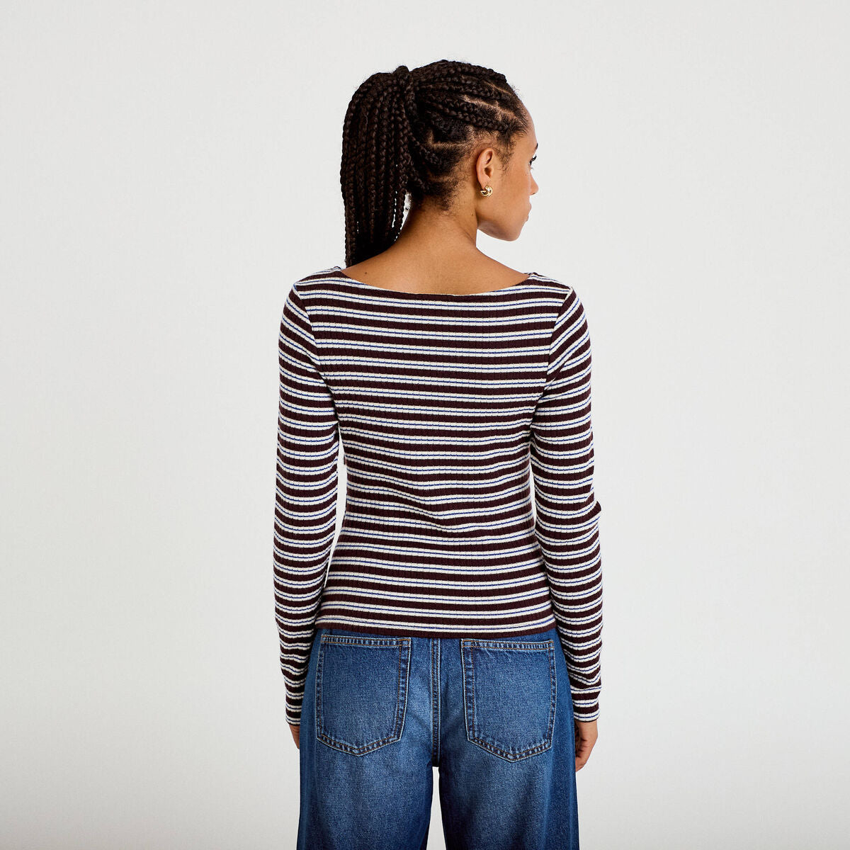 Top ajusté manches longues col rond marron femme
