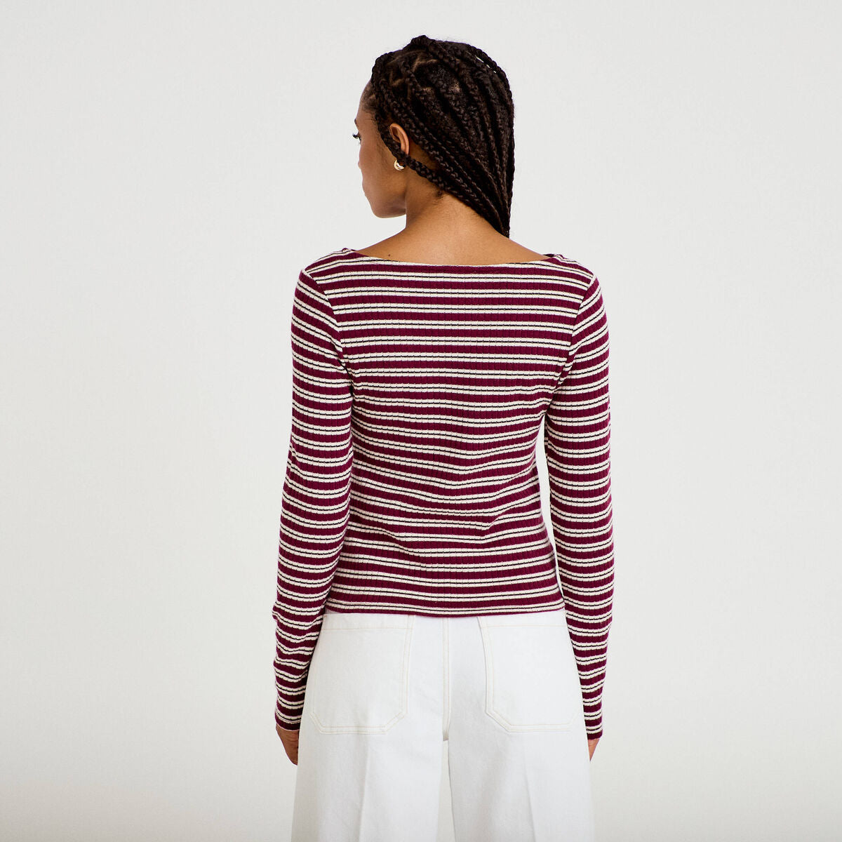 Top ajusté manches longues col rond rouge femme
