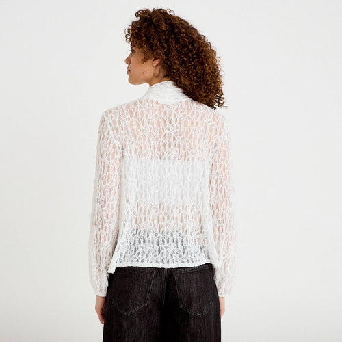 Blouse droite col montant dentelle ecru femme