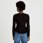 Top péplum ajusté manches longues noir femme