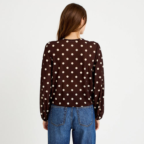 Blouse droite col v manches longues marron femme