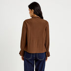 Blouse droite manches longues plissée marron femme
