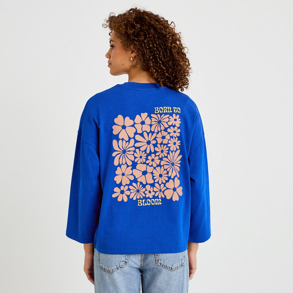 Sweat oversize col rond manches longues bleu electrique femme