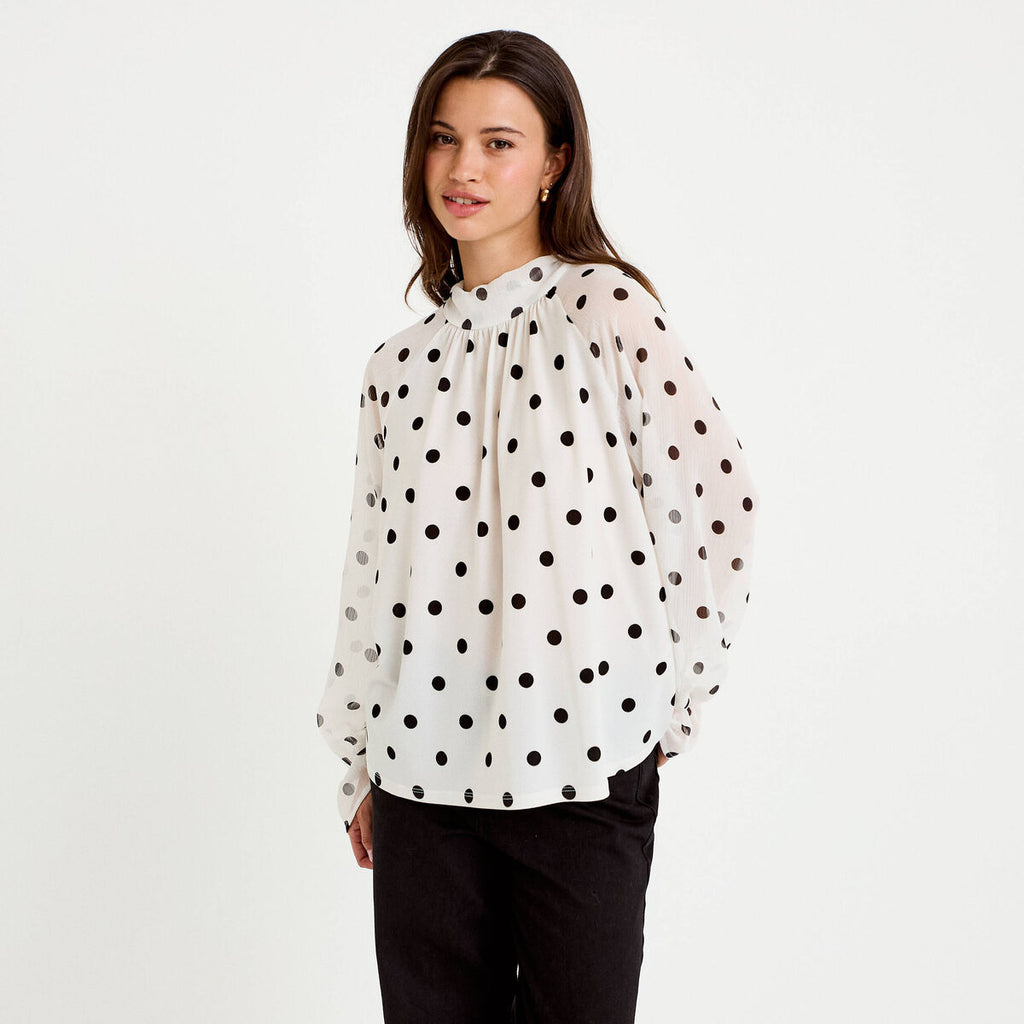 Blouse droite voile manches longues blanc femme