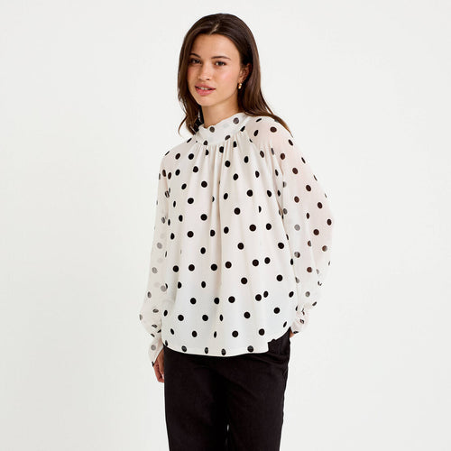 Blouse droite voile manches longues blanc femme