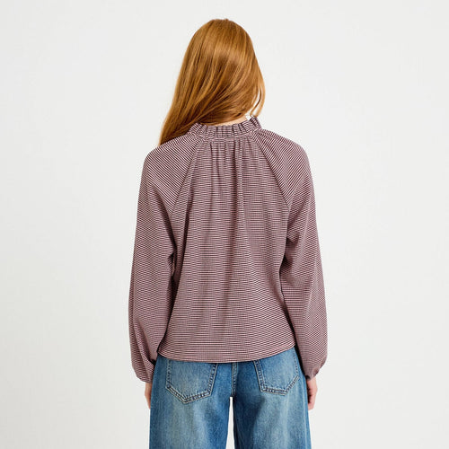 Blouse col montant manches longues rose femme
