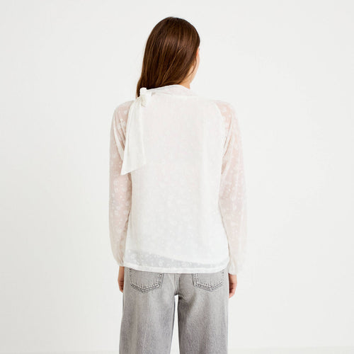 Blouse droite manches longues ecru femme