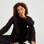 T-shirt manches longues avec dentelle gris foncé femme