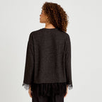T-shirt manches longues avec dentelle gris foncé femme