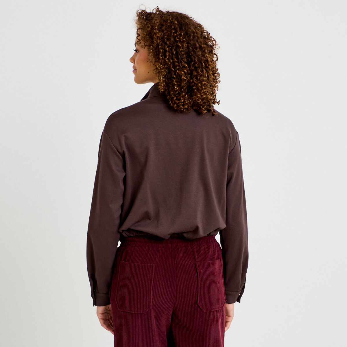 Veste cropped bas resserré marron foncé femme