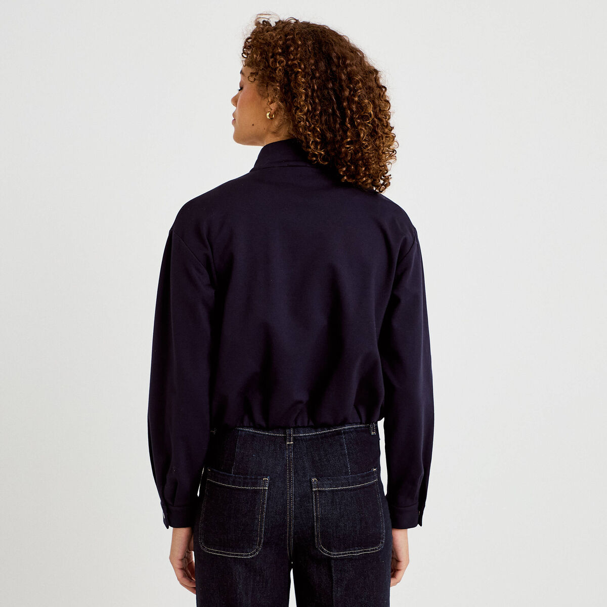 Veste cropped bas resserré bleu marine femme