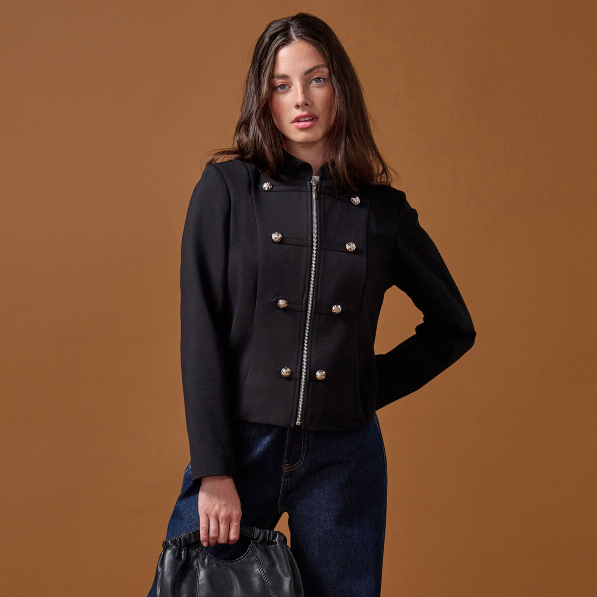 Veste ajustée manches longues noir femme