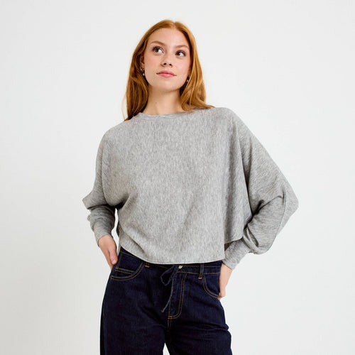 Cape boyfriend cropped col rond gris clair femme