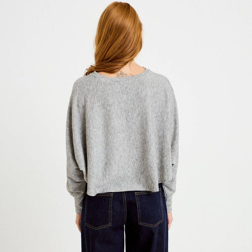Cape boyfriend cropped col rond gris clair femme