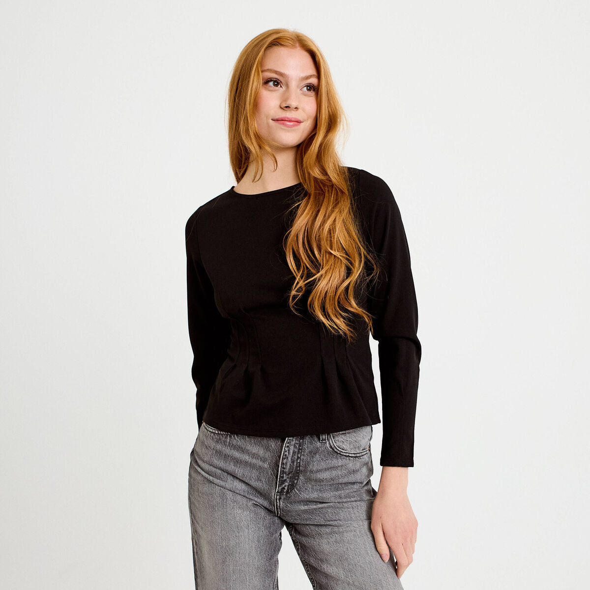 Top droit manches longues noir femme
