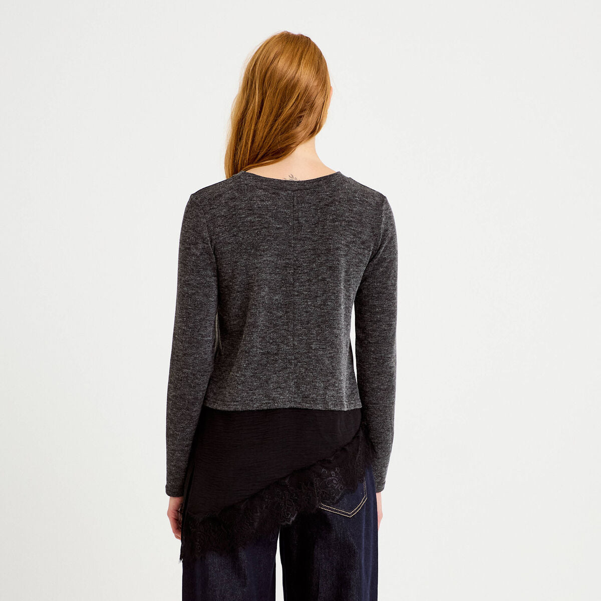 Pull manches longues gris foncé femme