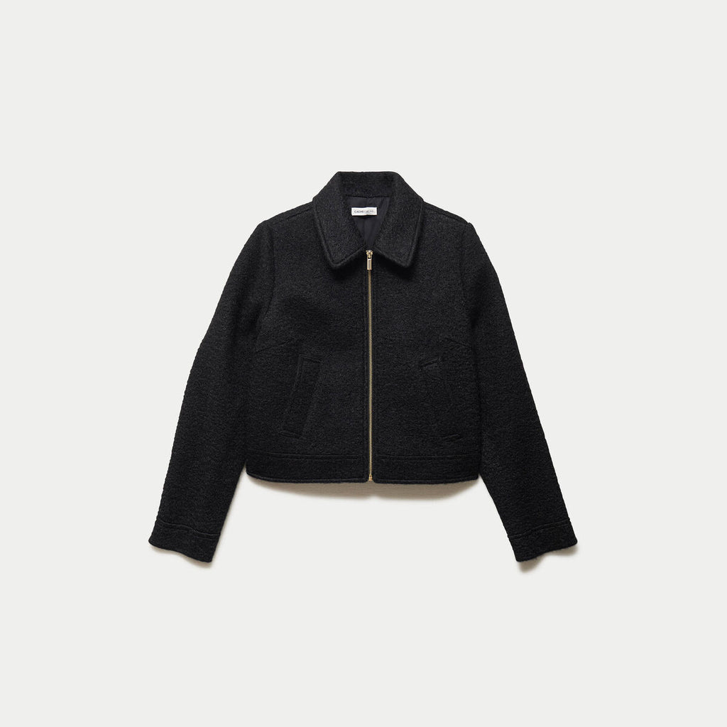 Veste cropped en bouclette noir femme