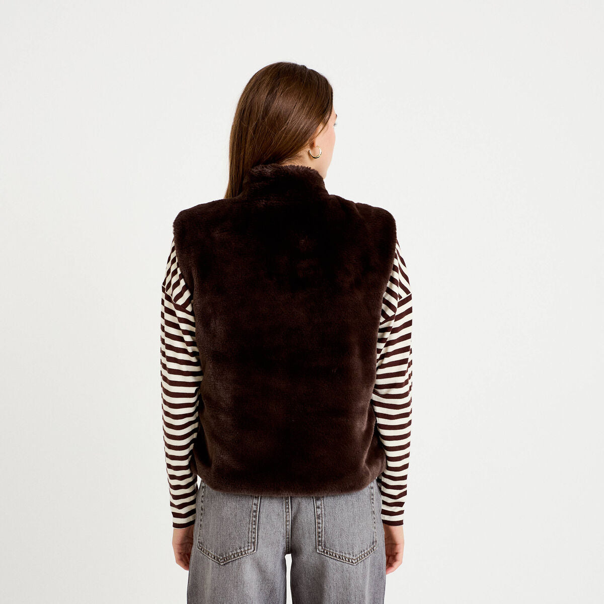 Veste réversible sans manches marron foncé femme