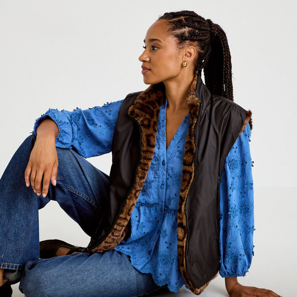 Veste réversible sans manches noir femme