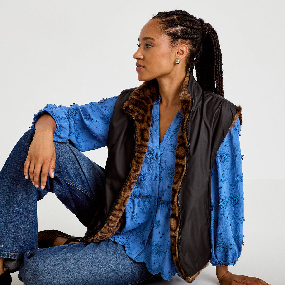 Veste réversible sans manches noir femme