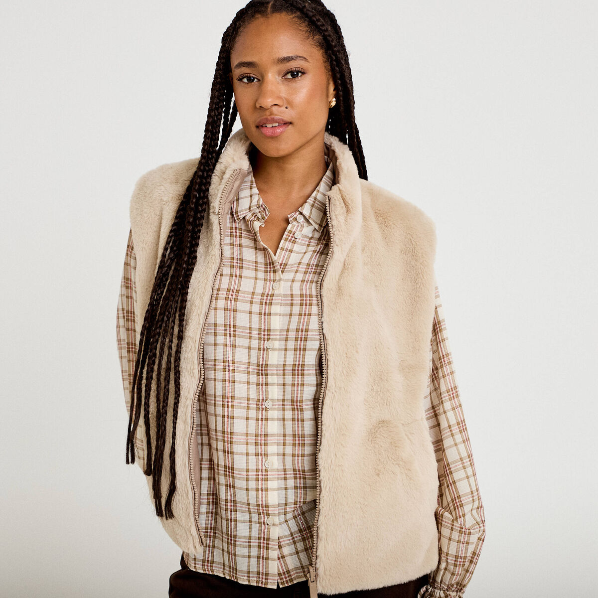 Veste réversible sans manches beige femme