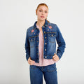 Veste en jean broderie détails cloutés denim double stone femme
