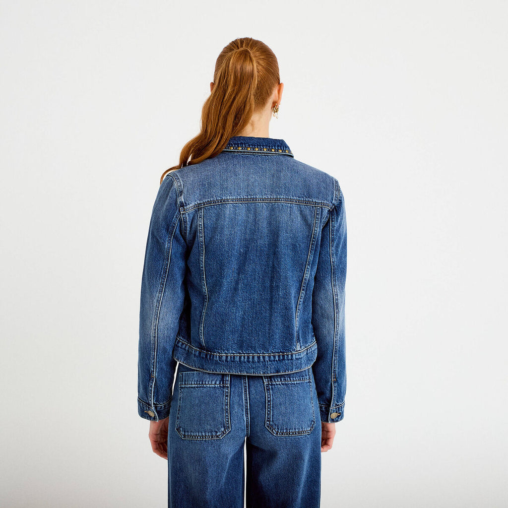 Veste en jean broderie détails cloutés denim double stone femme