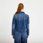 Veste en jean broderie détails cloutés denim double stone femme