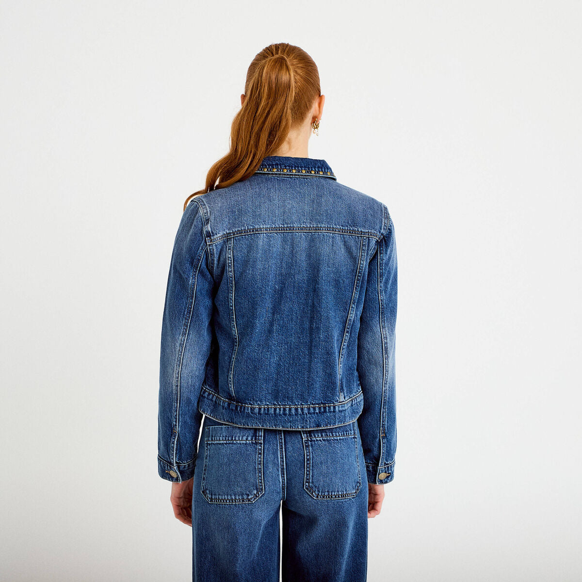 Veste en jean broderie détails cloutés denim double stone femme