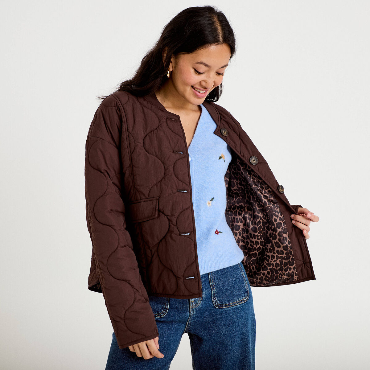 Veste ample manches longues marron foncé femme