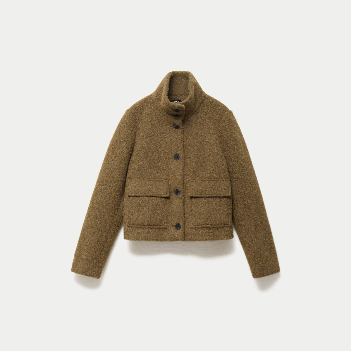 Veste droite bouclette col montant vert kaki femme