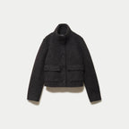 Veste droite bouclette col montant gris foncé femme