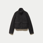 Veste droite bouclette col montant gris foncé femme