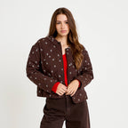 Veste droite manches longues marron foncé femme