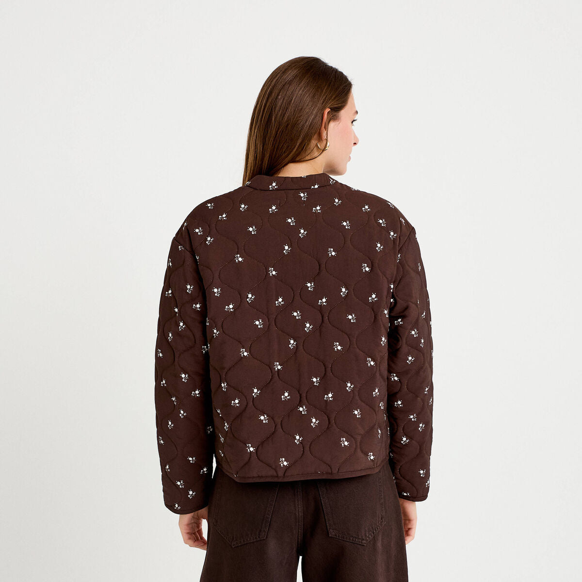 Veste droite manches longues marron foncé femme