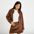 Veste droite cropped col tailleur marron femme