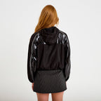 Coupe-vent oversize cropped bi-matière noir femme