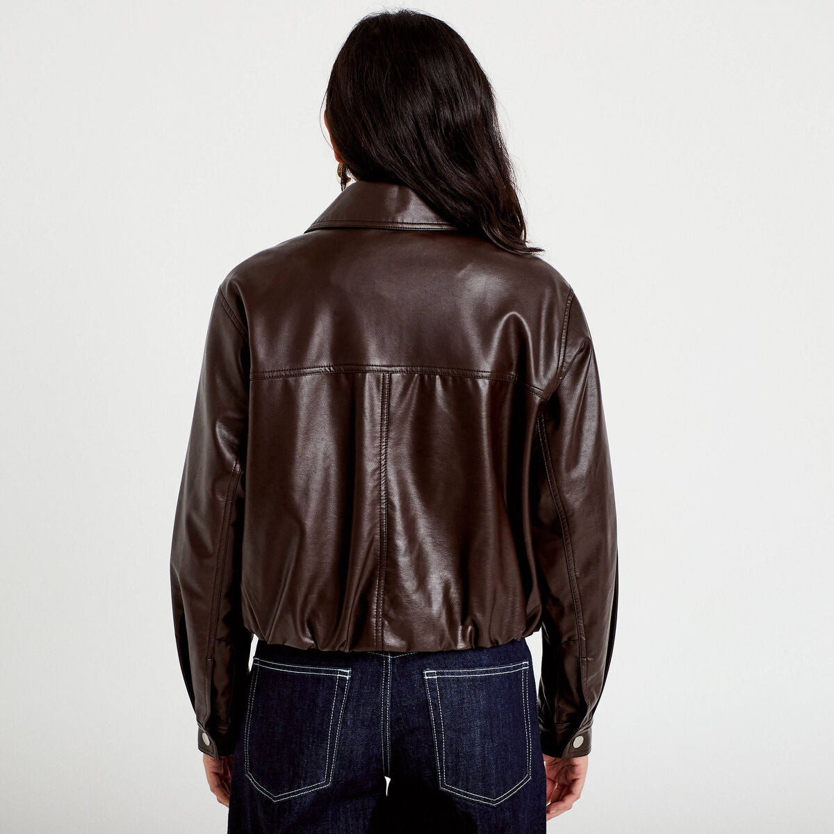 Veste effet boule manches longues marron foncé femme