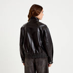 Veste effet boule en similicuir noir femme