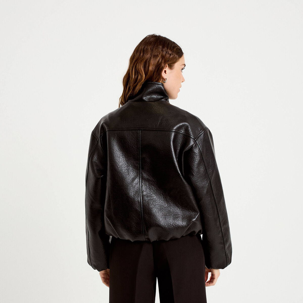 Veste oversize cropped similicuir noir femme
