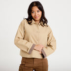 Veste courte boutonnée doublure vichy beige femme