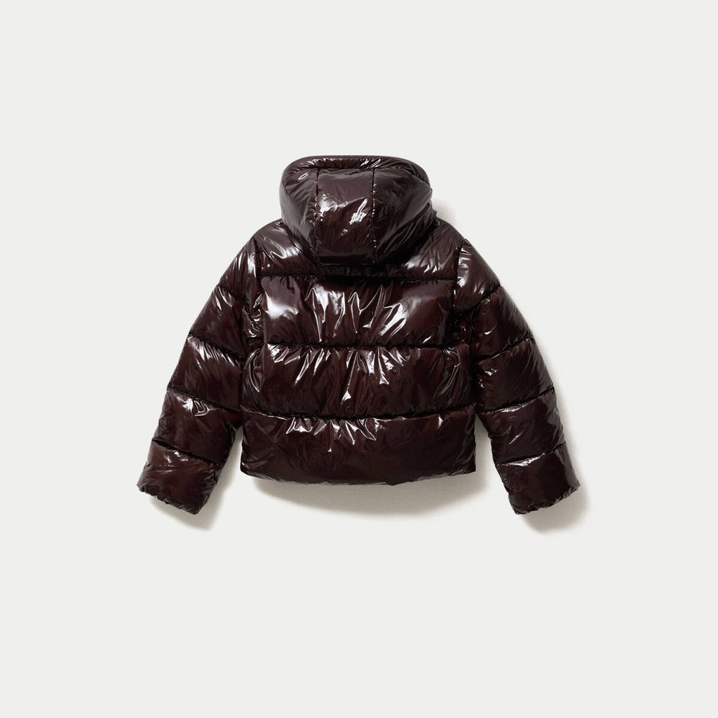 Doudoune bas resserré manches longues marron foncé femme
