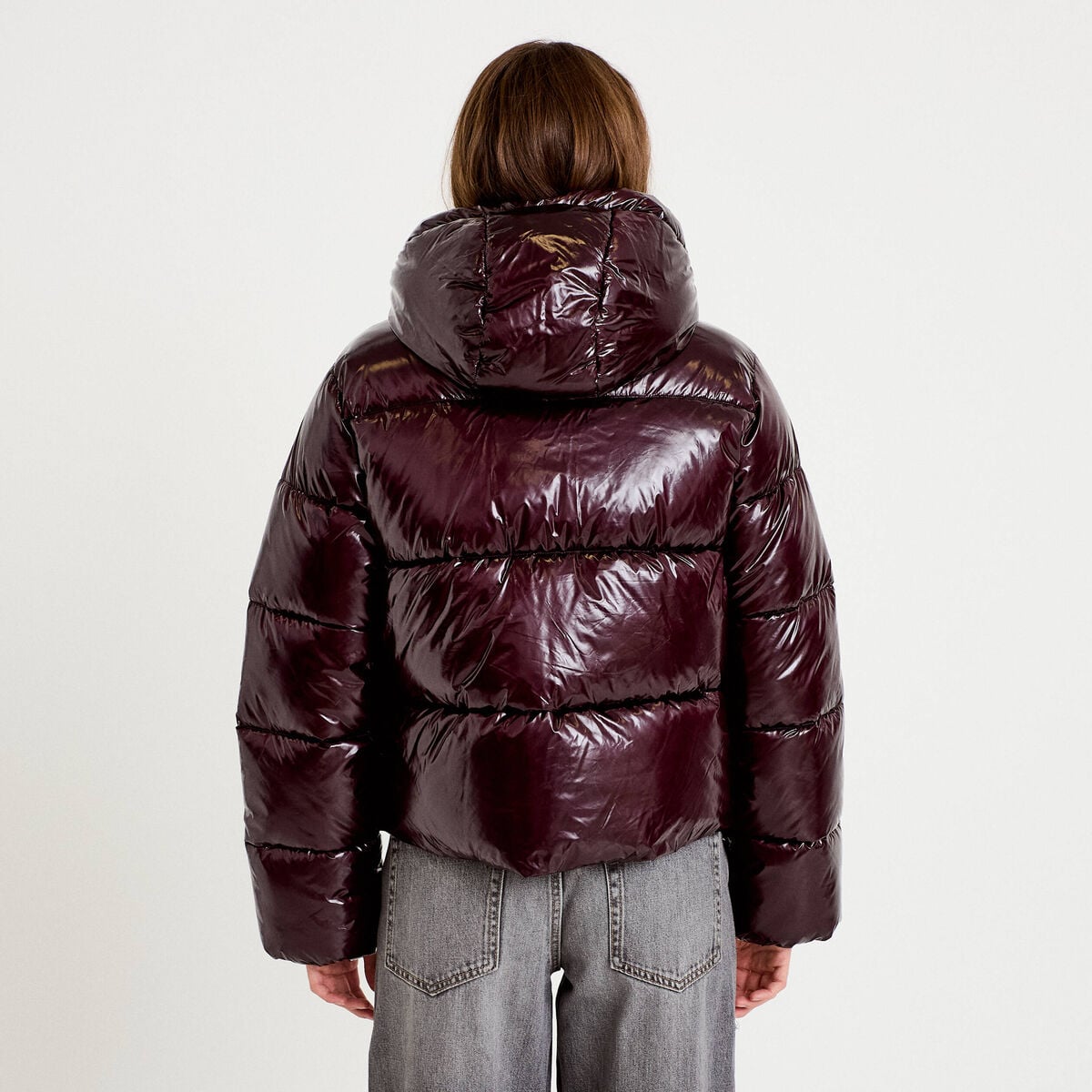 Doudoune bas resserré manches longues violet foncé femme