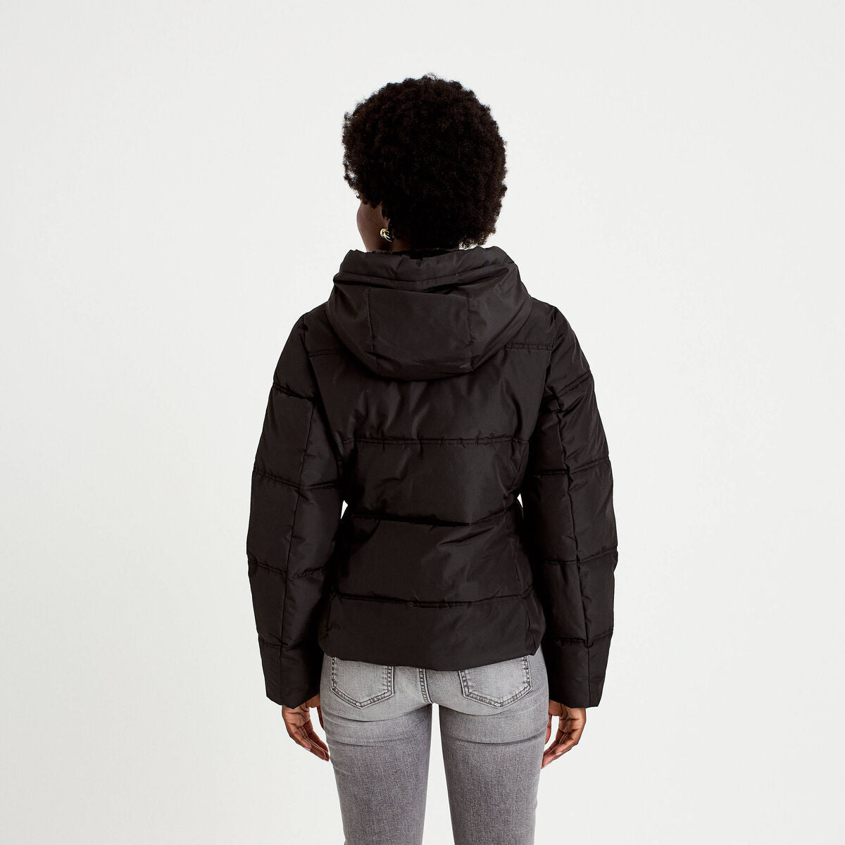 Doudoune cintrée à capuche noir femme