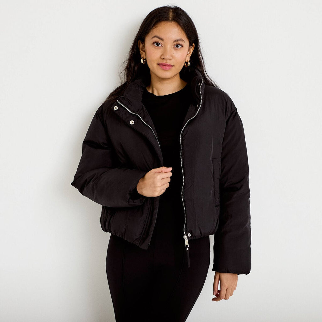 Doudoune cropped col montant noir femme