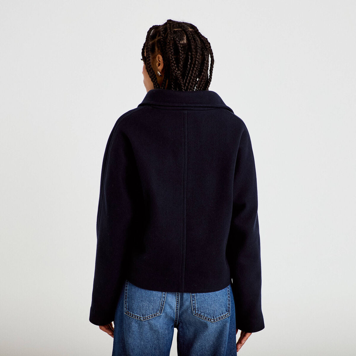 Veste chinée col montant manches longues bleu marine femme