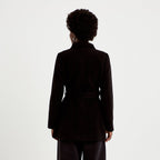Manteau cintré mi-long col montant noir femme