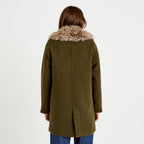 Manteau droit mi-long col tailleur vert kaki femme