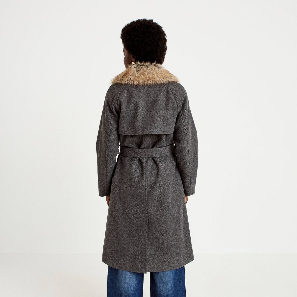 Manteau droit mi-long à manches longues gris femme