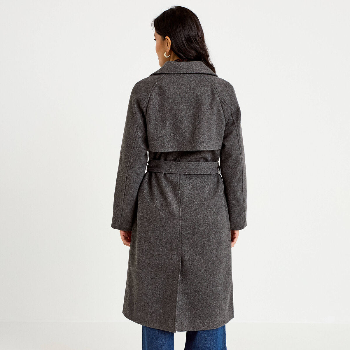 Manteau droit mi-long à manches longues gris femme